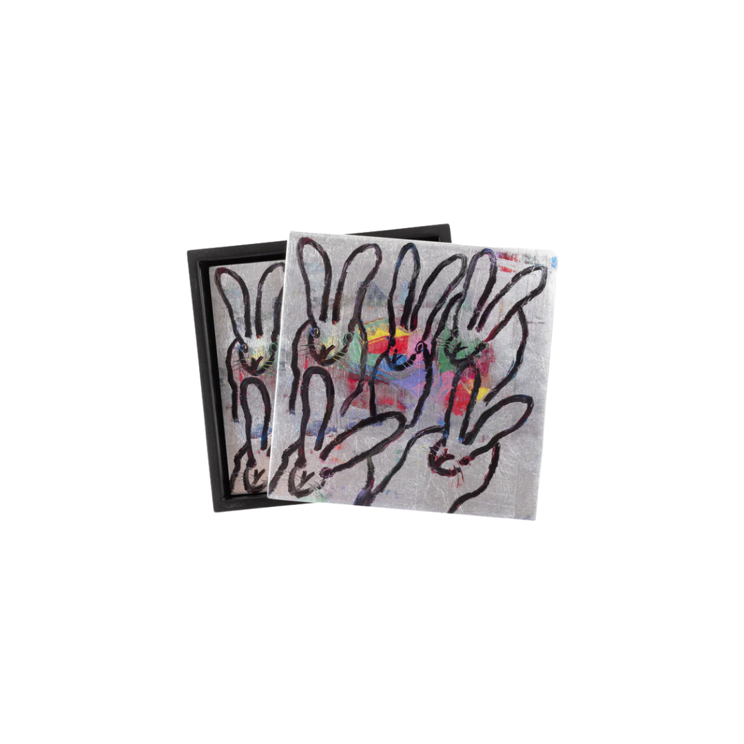 Hunt Slonem Color Burst Bunny Coasters Silver