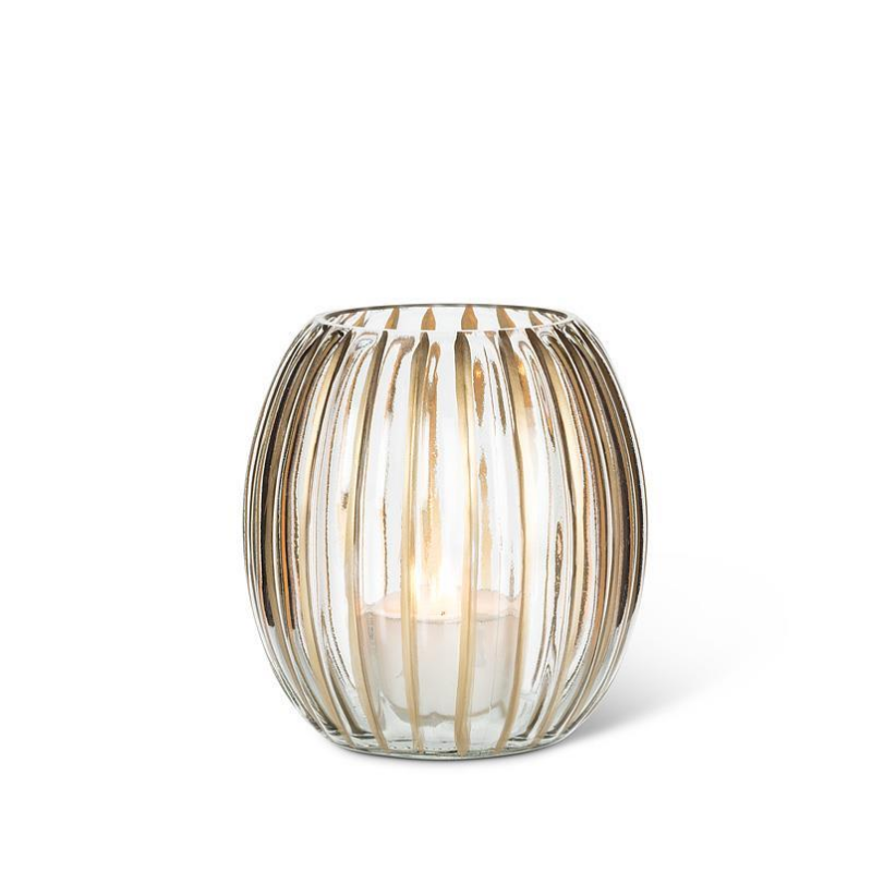 Small Gold Ribbed Candle Holder