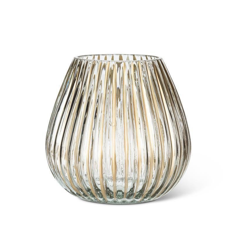 Medium Gold Ribbed Wide Bottom Vase
