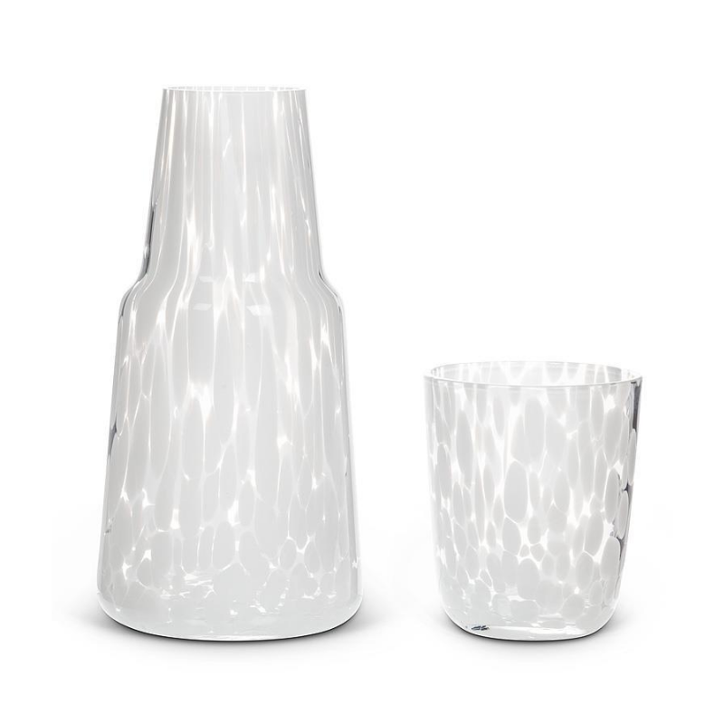 White Fused Dots Bedside Carafe & Cup