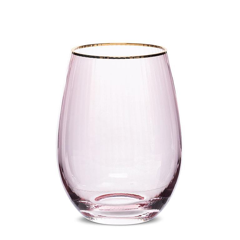 Pink Stemless Wine Glass with Gold Rim