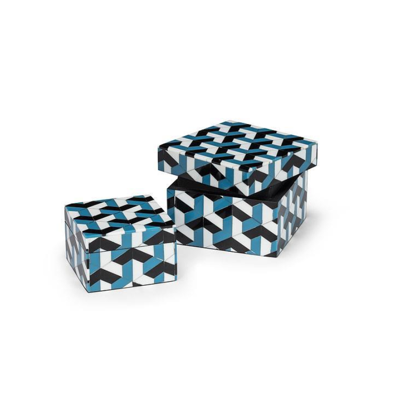 Small Blue Mosaic Boxes Set of 2