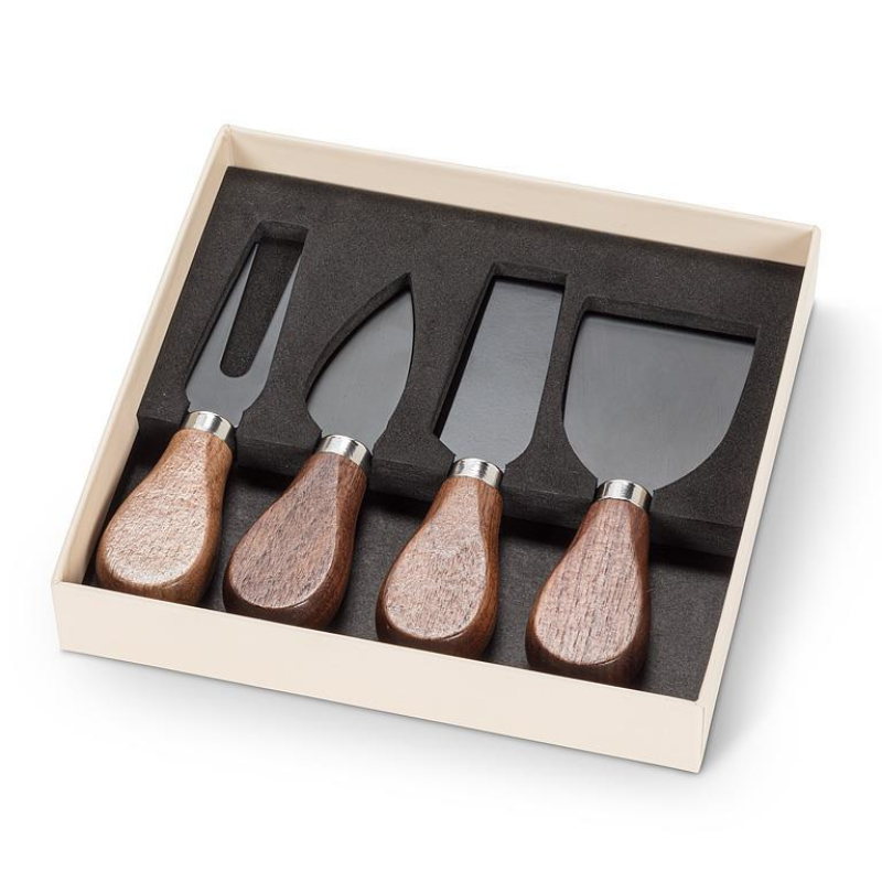 Set of 4 Walnut Handle Black Cheese Knives