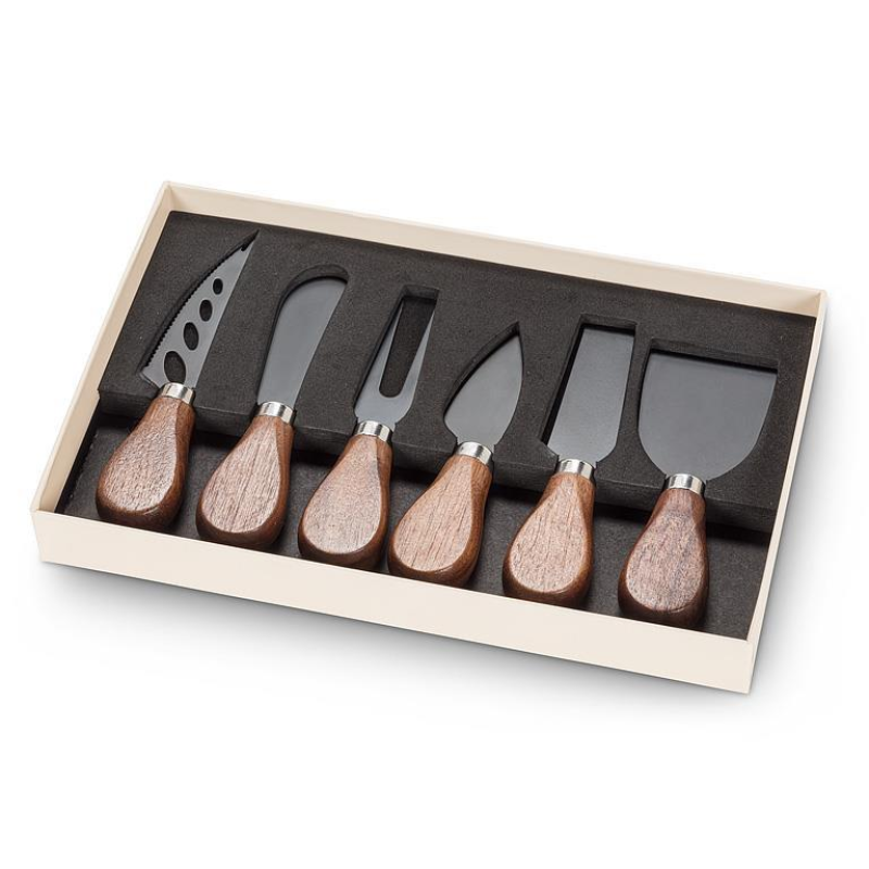 Set of 6 Walnut Handle Black Cheese Knives
