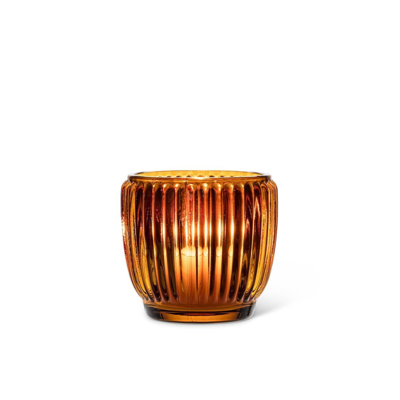 Small Amber Ribbed Votive Holder
