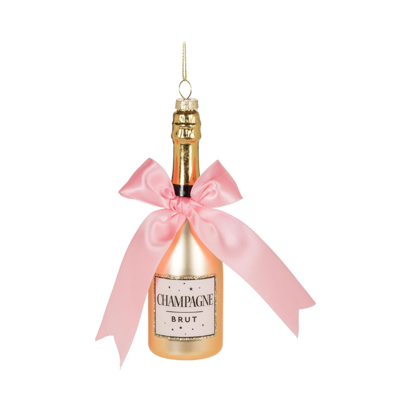 Champagne Bottle with Bow Ornament