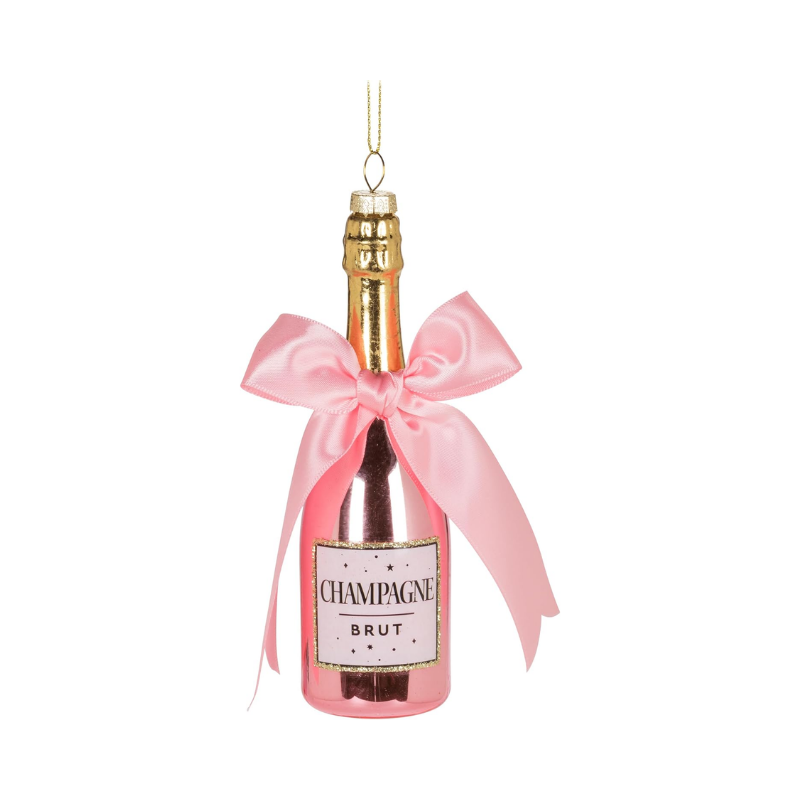 Pink Champagne with Bow Ornament