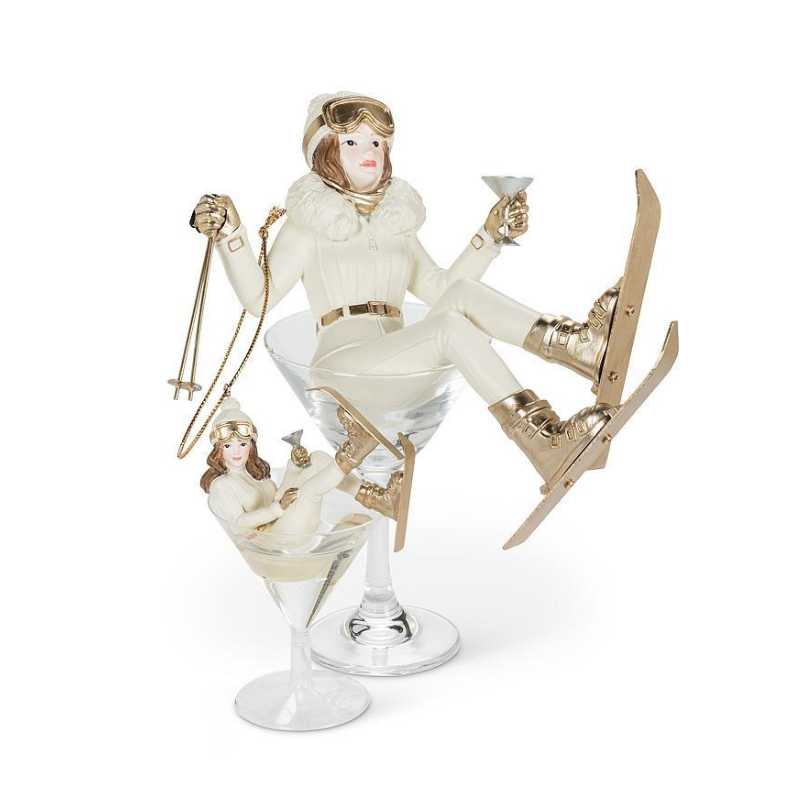 Set of 2 Skier Gal in Martini Glass