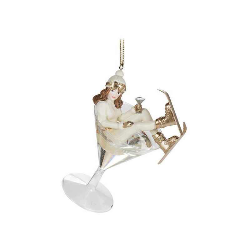 Skier Gal in Martini Glass Ornament