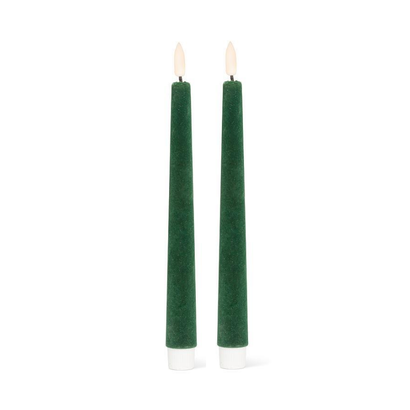Set of 2 Green Velvet LED Taper Candles