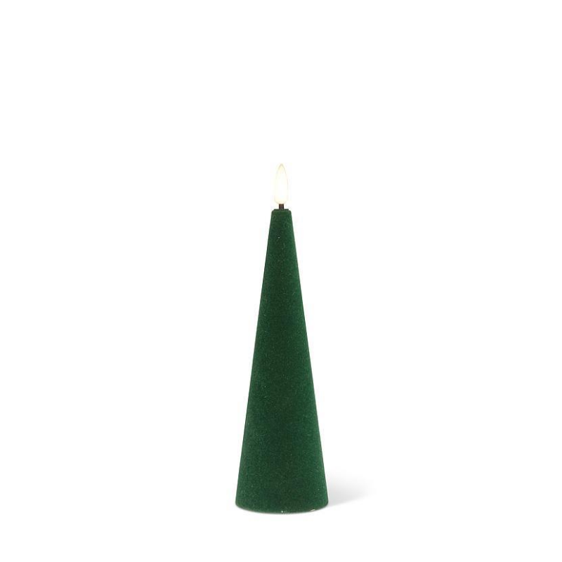 Small Green Velvet LED Cone Candle
