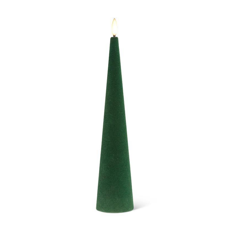 Large Green Velvet LED Cone Candle