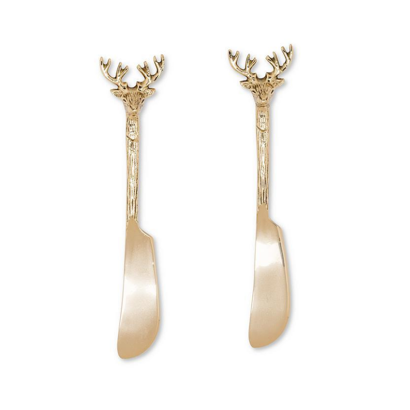 Set of 2 Gold Stag Head Pate Spreaders