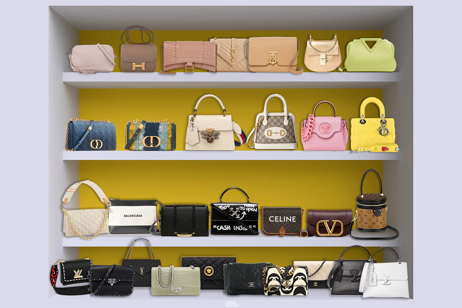 Designer Handbags in Yellow Wall Art Boutique Marie Dumas