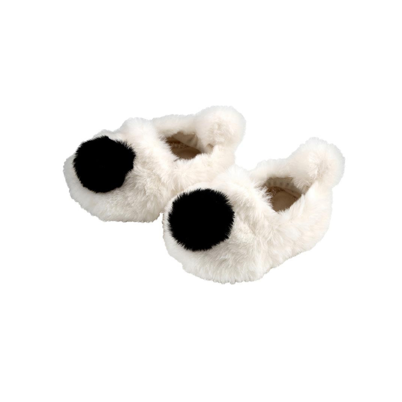 Ivory & Black Plush Slippers