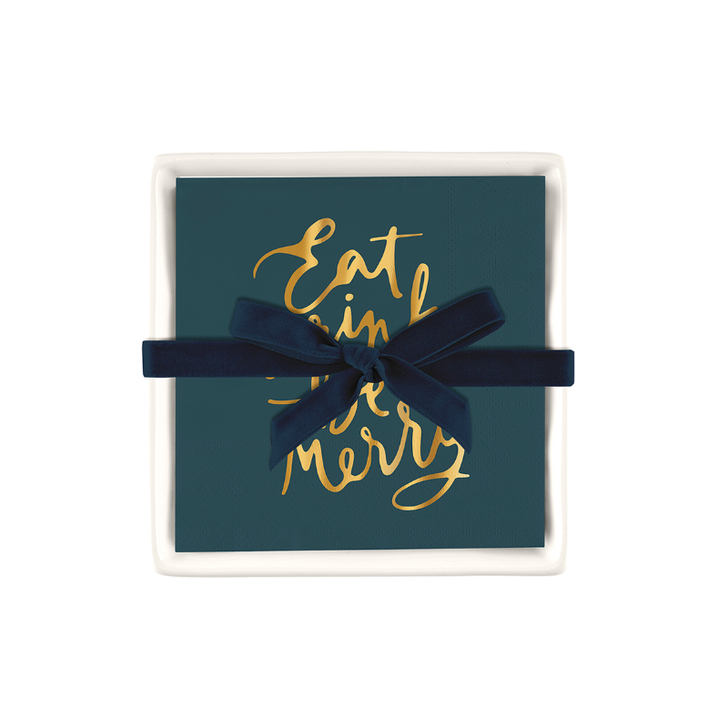 Eat Drink Merry Napkins with Ceramic Tray
