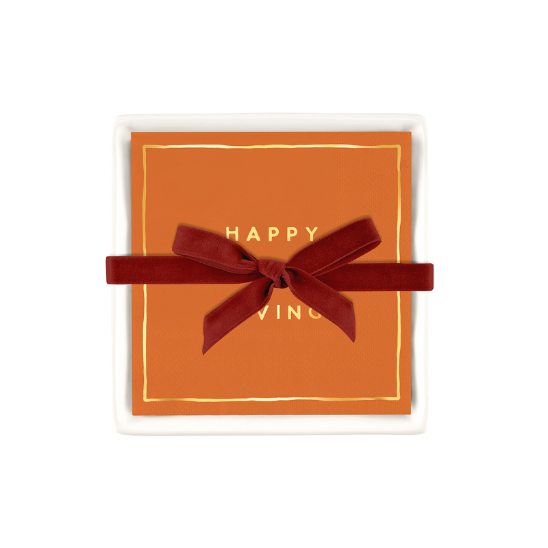 Happy Thanksgiving Napkins with Ceramic Tray