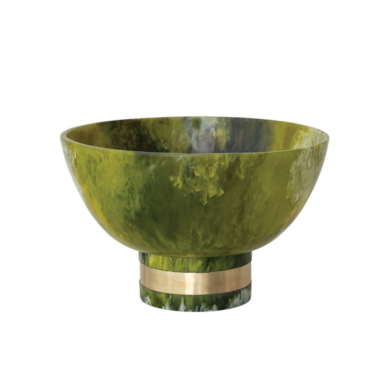 Green Marbled Resin Footed Bowl