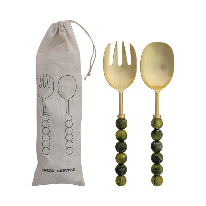 Green Marbled Salad Servers