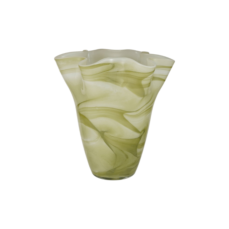 Green Swirl Ruffled Vase