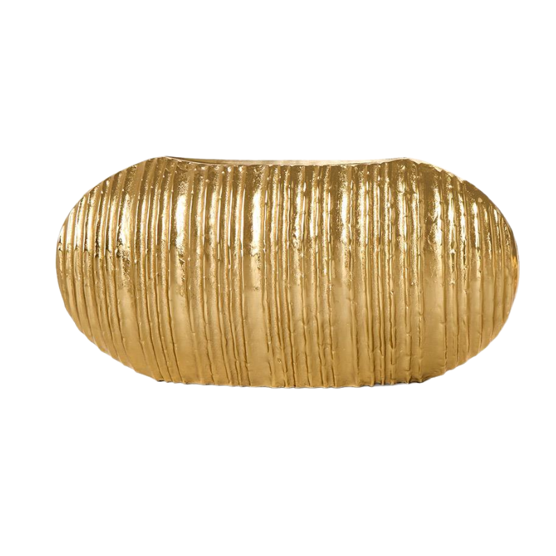 Large Gold Pleated Oval Vase