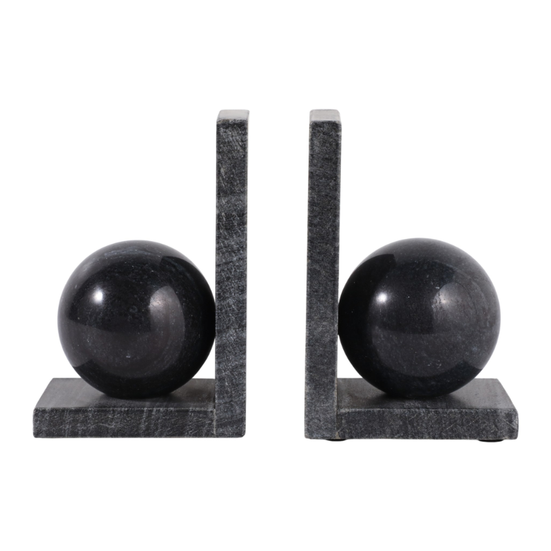 Black Marble Ball Bookends