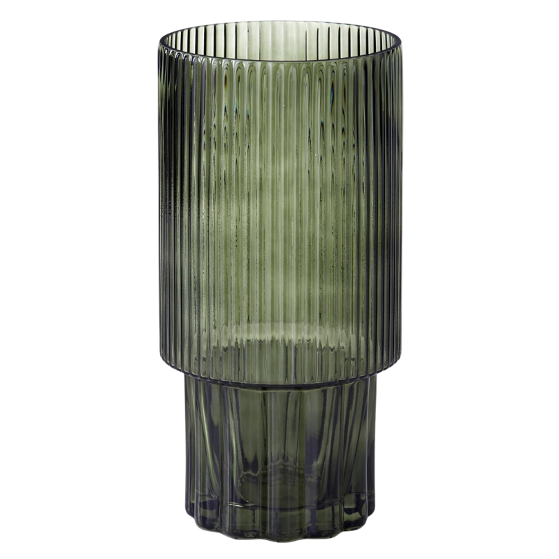 Large Green Line Pressed Vase