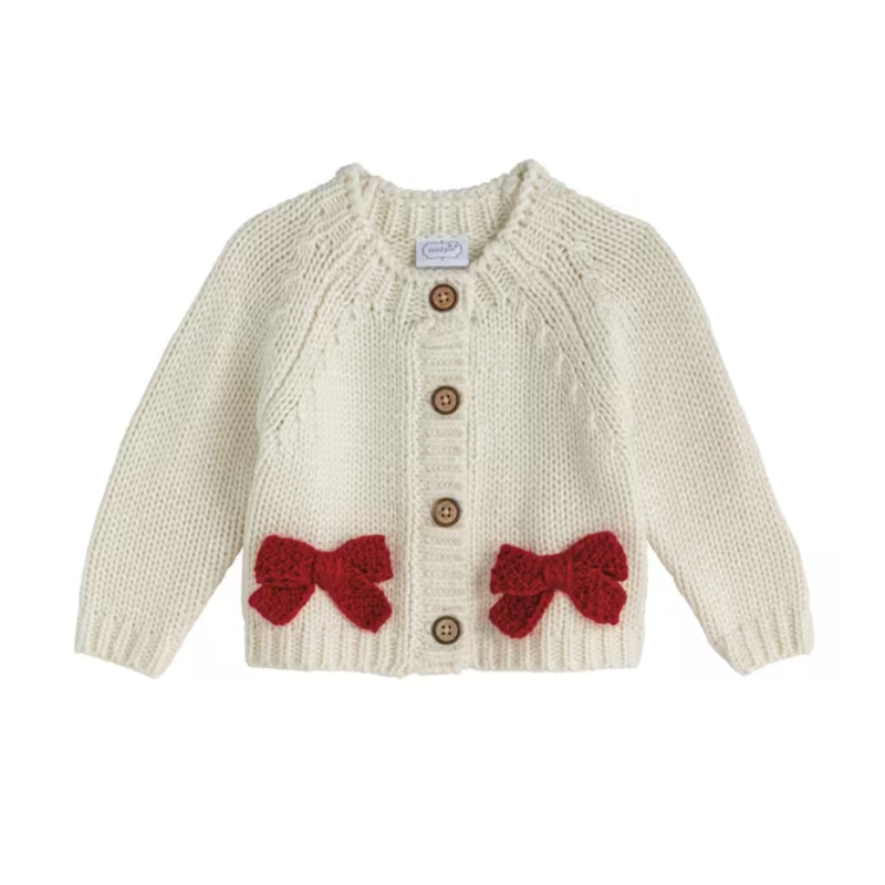 Crochet Red Bow Cardigan