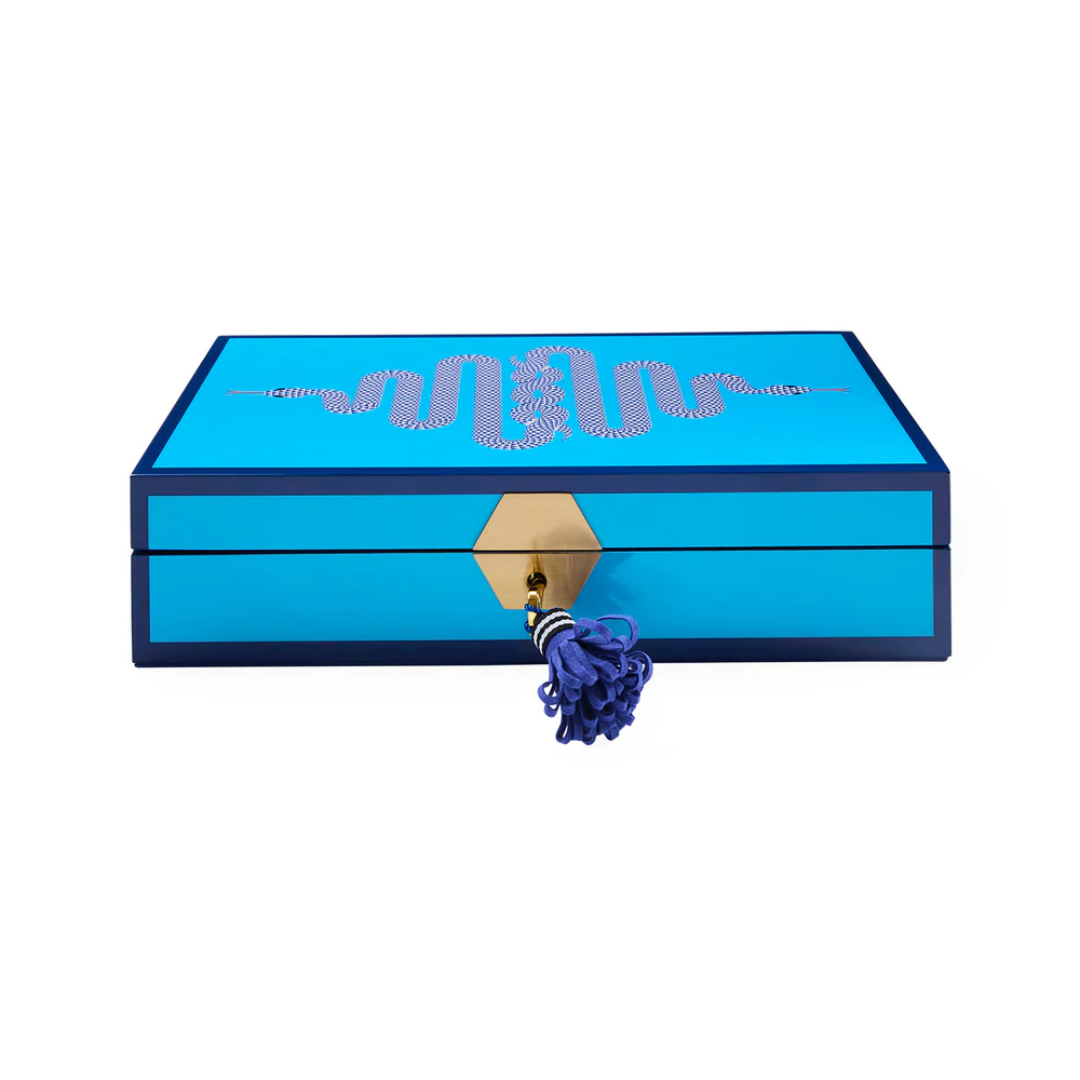 Jonathan Adler Eden Lacquer Blue Jewelry Box - Boutique Marie Dumas