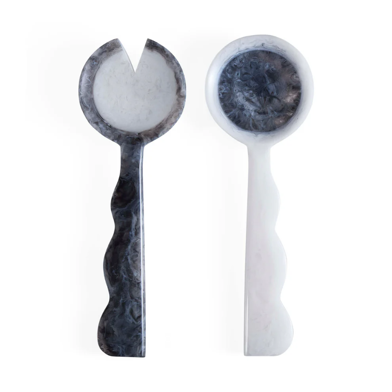 Jonathan Adler Como Black & White Ripple Salad Servers
