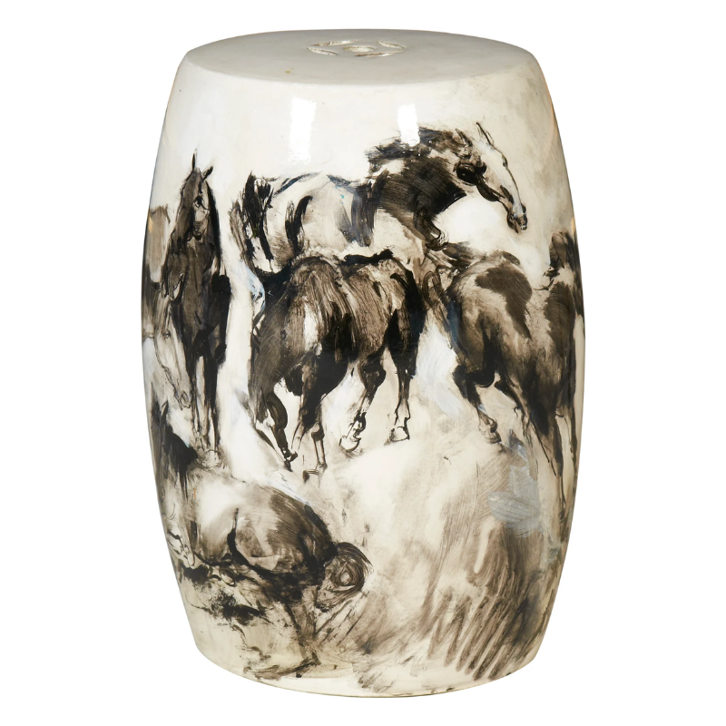 Grazing Horses Ceramic Stool