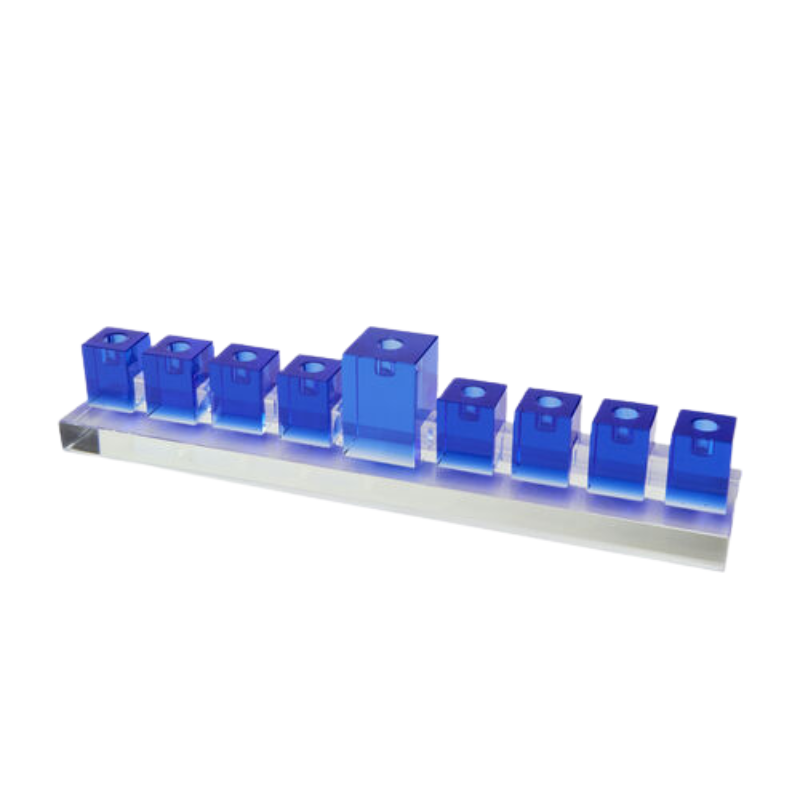 Crystal Glass Blue Menorah