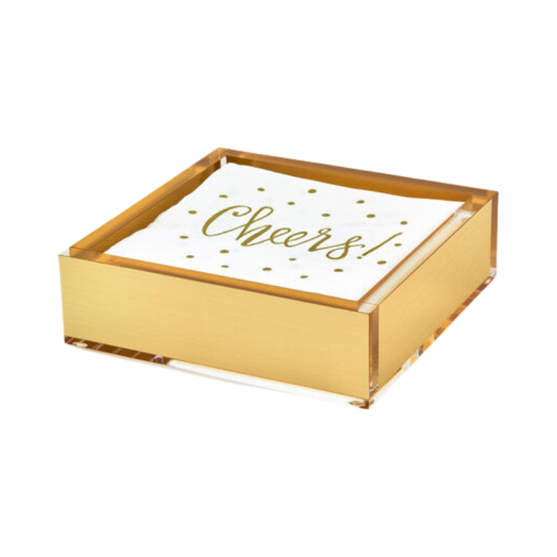 Gold Lucite Cocktail Napkin Tray