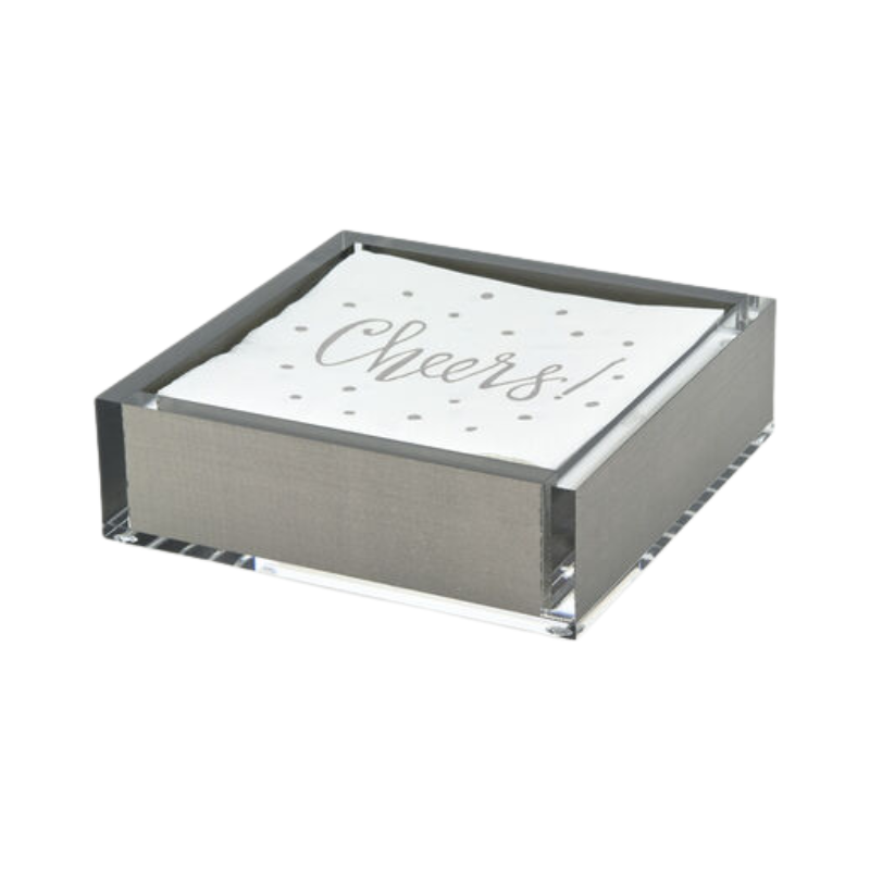 Silver Lucite Cocktail Napkin Tray