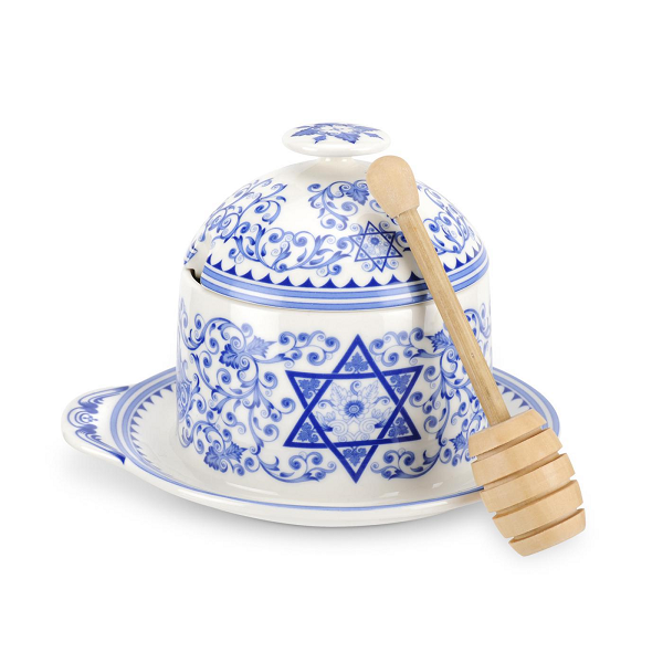 Spode Blue Italian Honey Pot with Wand