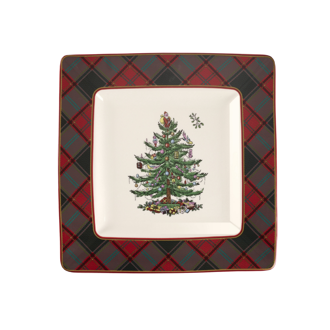 Christmas Tree Tartan Square Platter