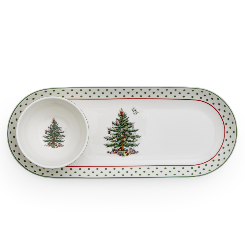 Christmas Tree Polka Dot Oval Chip &amp; Dip