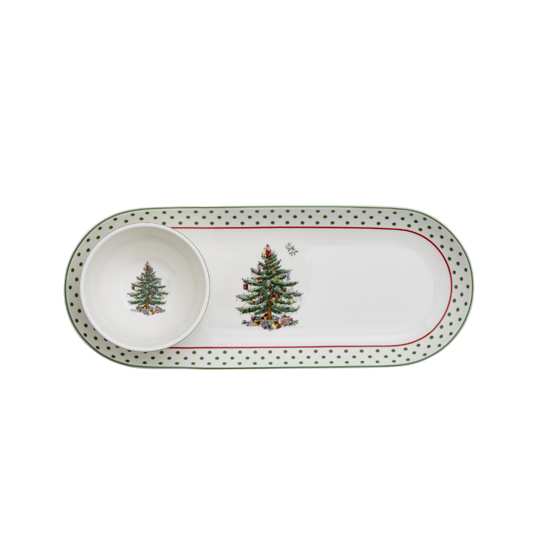 Christmas Tree Polka Dot Oval Chip & Dip