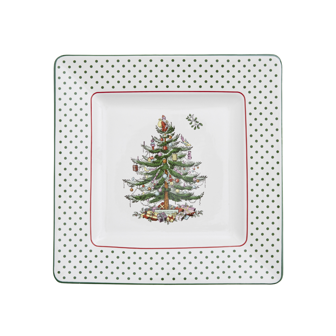 Christmas Tree Polka Dot Square Platter