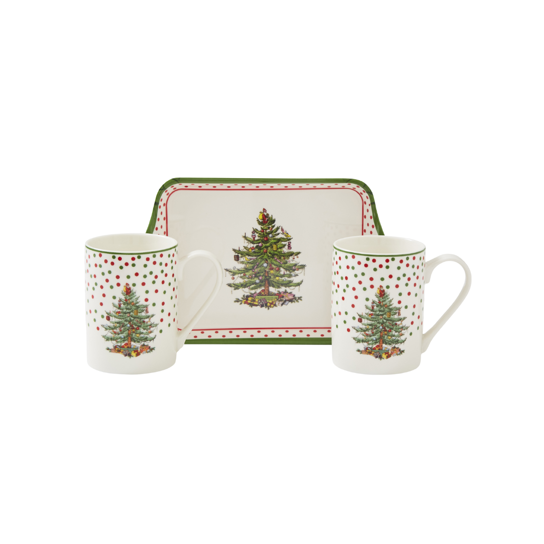 Christmas Tree Polka Dot Mug & Tray Set