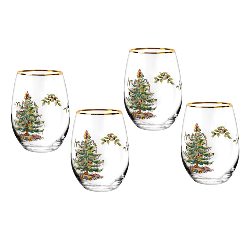 Christmas Tree Stemless Wine Glasses