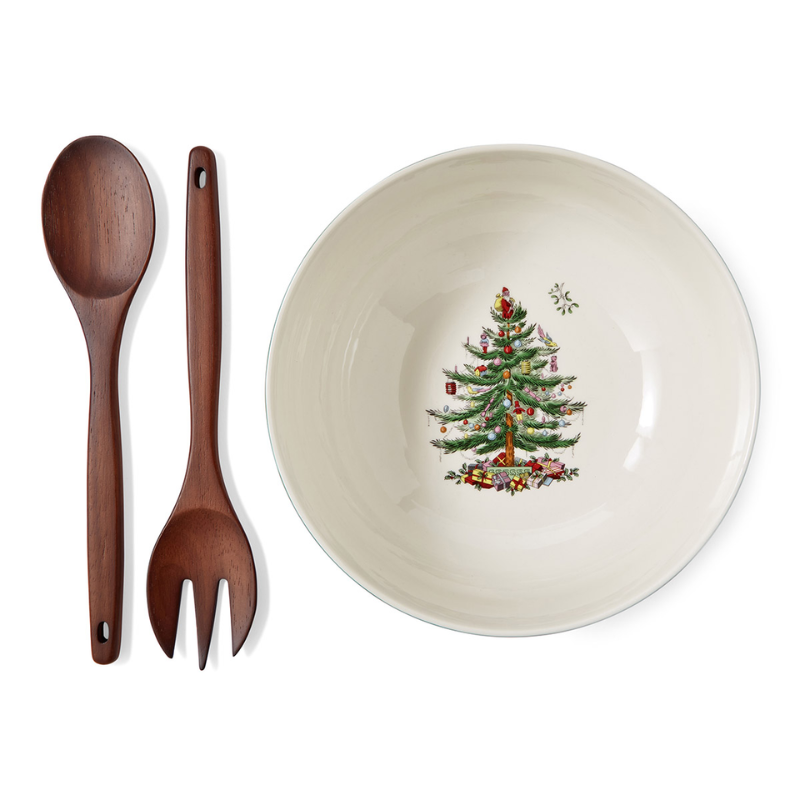 Christmas Tree Serving Bowl & Wood Servers