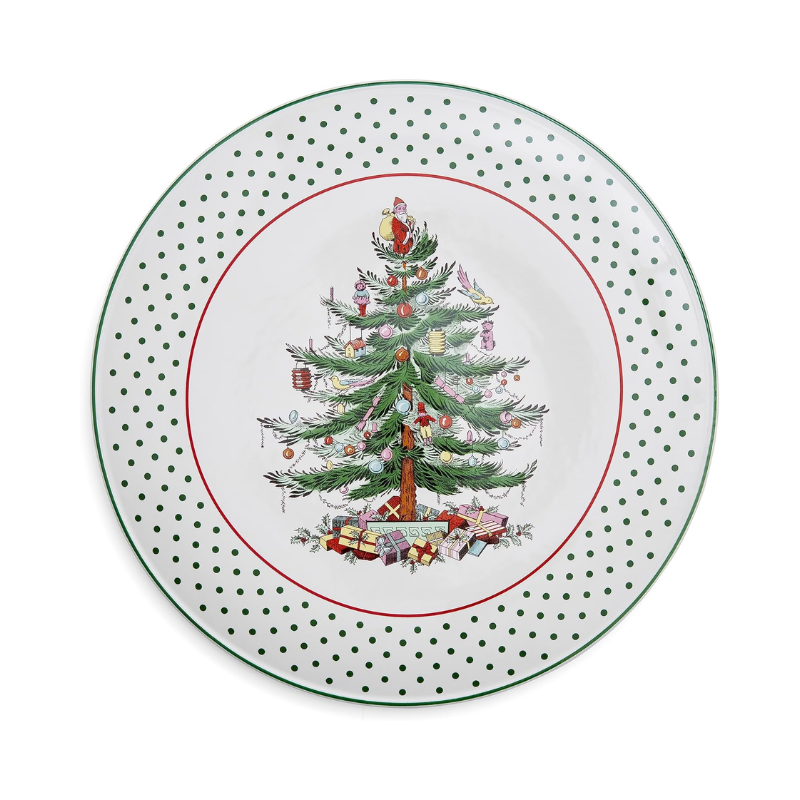 Christmas Tree Polka Dot Cake Plate
