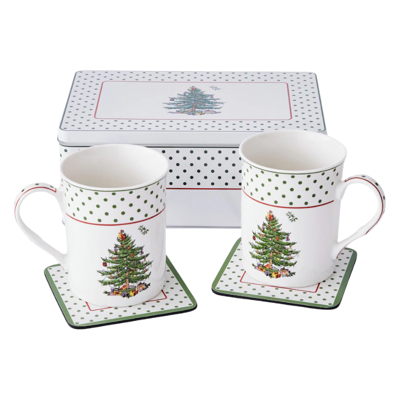 Christmas Tree Polka Dot Mug &amp; Tin Set