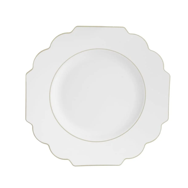White &amp; Gold Scalloped Plastic Dinner Plates
