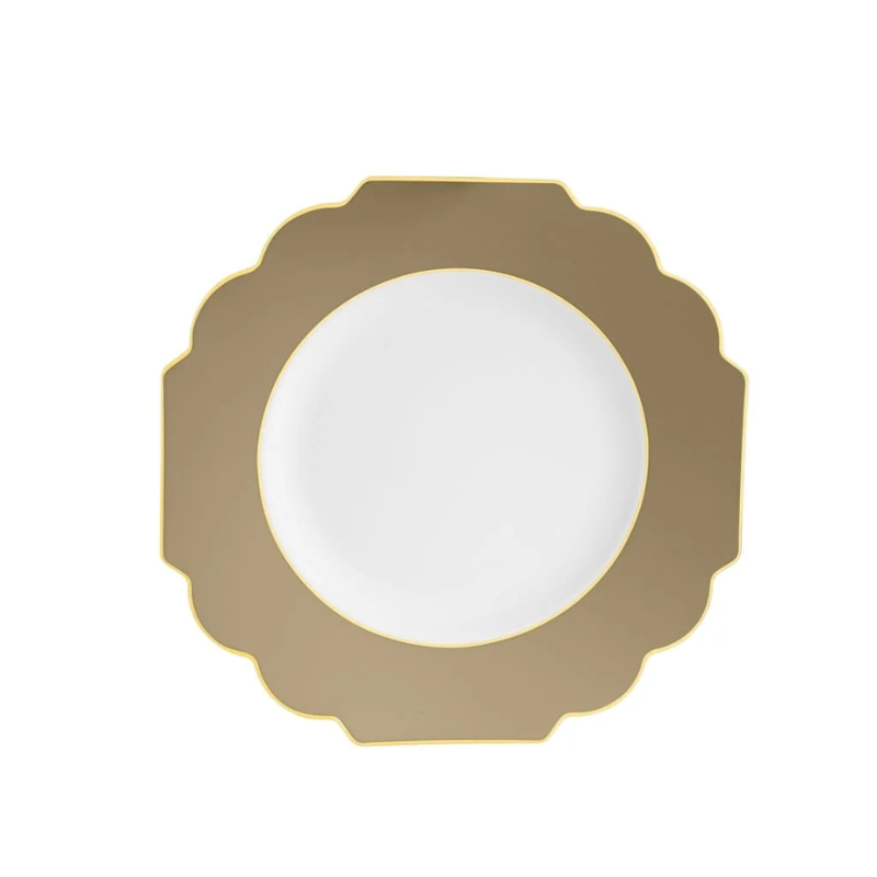 Gold &amp; White Scalloped Plastic Salad Plates