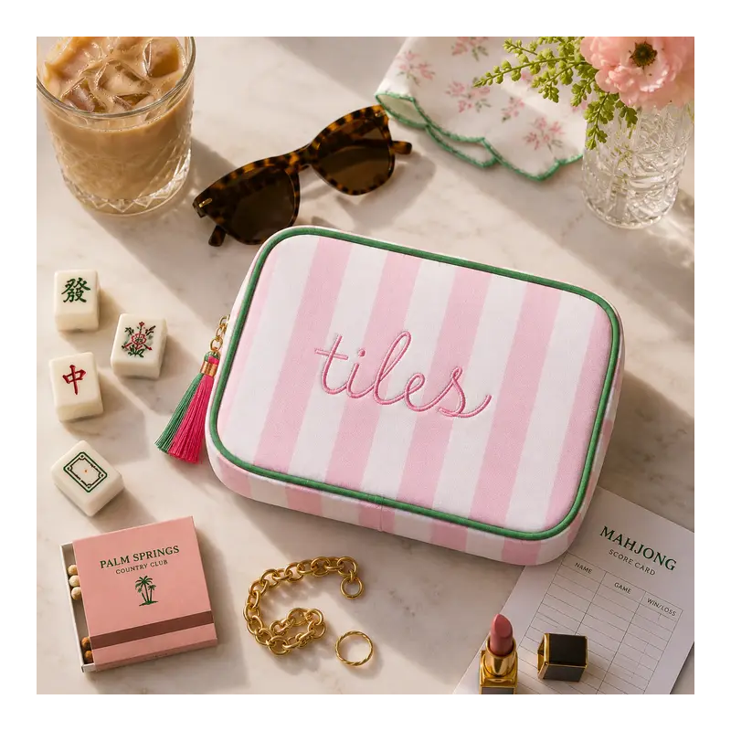 Mahjong Tiles Pink Cosmetic Pouch