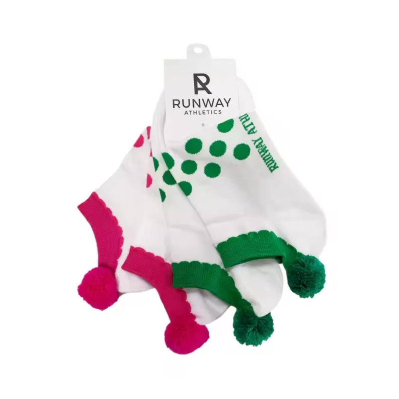 Pink &amp; Green Pom Pom Tennis Sock Set