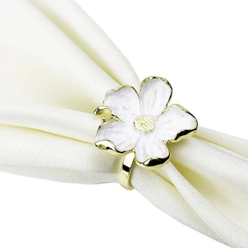 Set of 4 Gold Enamel Flower Napkin Rings
