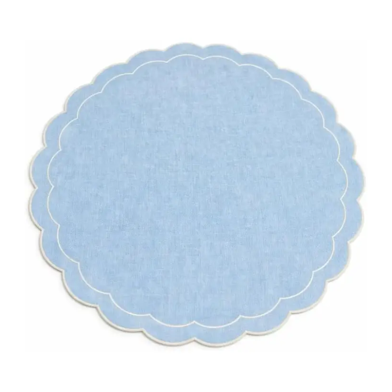 Blue Scalloped Round Reversible Placemat